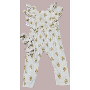 Jessica Simpson soft floral ruffled Romper with headband 12m